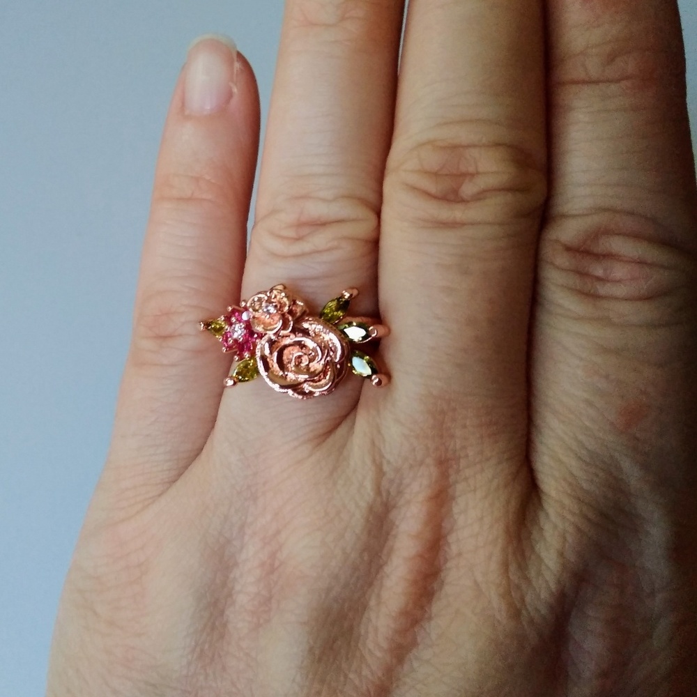 Beautiful Rose Gold Floral Ring Sterling Silver